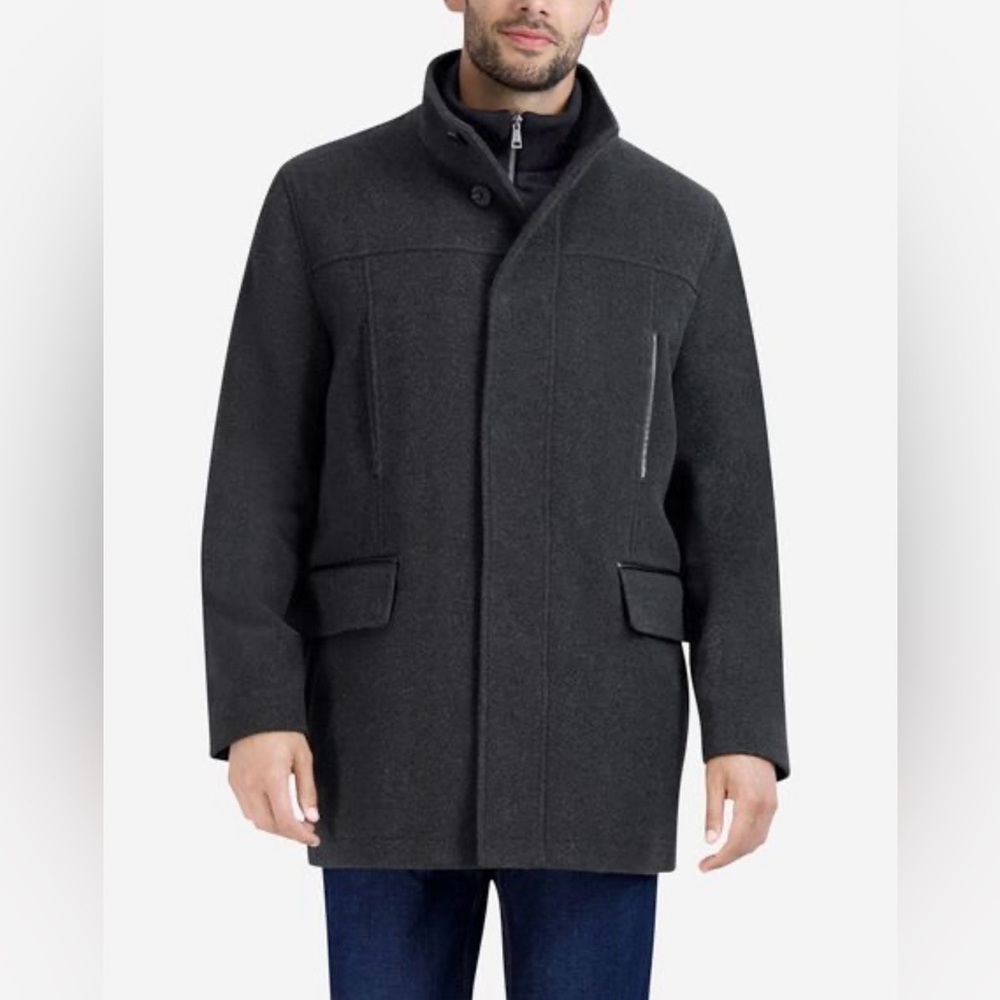 Cole Haan Signature Men's Wool Blend Plush Car Coat Charcoal Grey Size M